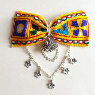 Kutchi Embroidered Bow Hair Accessory with Jhumka – Navratri Style