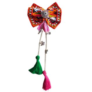 Kutchi Embroidery Bow Hair Clip with Tassel Charms – Navratri Hair Accessory
