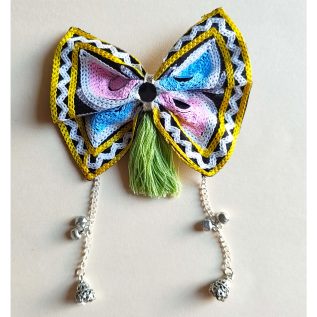Navratri Embroidered Bow Hair Clip with Tassel & Ghungroo